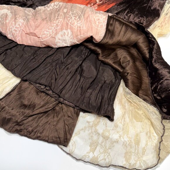 Vtg Y2K Papaya Patchwork Babydoll Dress Brown Beaded Lace Festival Eclectic Boho - Picture 7 of 16